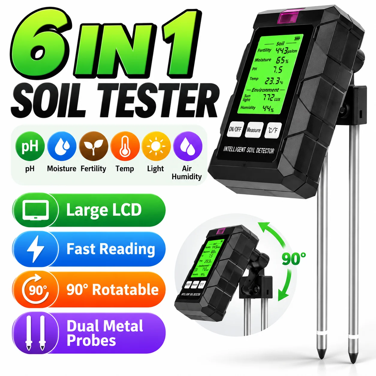 Ph Ec Meter Hydroponic - 6가지 기능을 갖춘 디지털 토양 측정기: