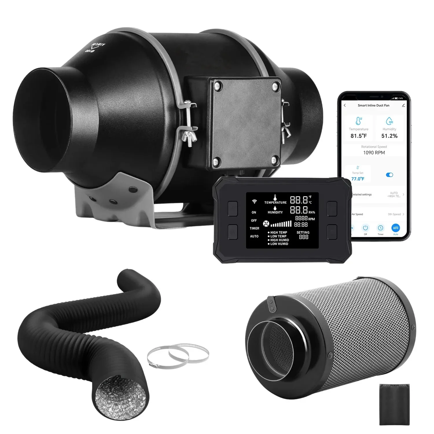 Inline Duct Fan 8 Inch - 2024 알렉사 8인치 APP 스마트 인라인