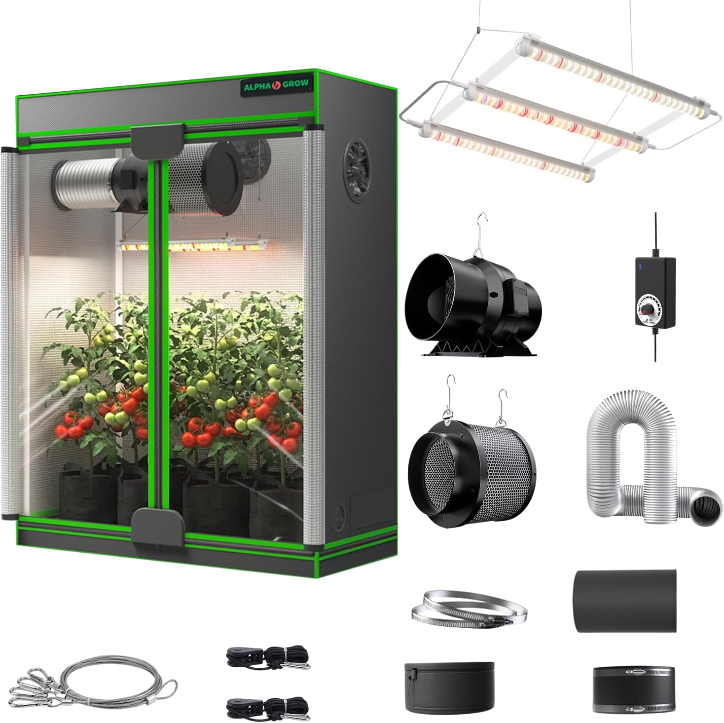 Carbon Filter Grow 6 Inch - 2x4 크기의 완전한 재배 텐트 세트,