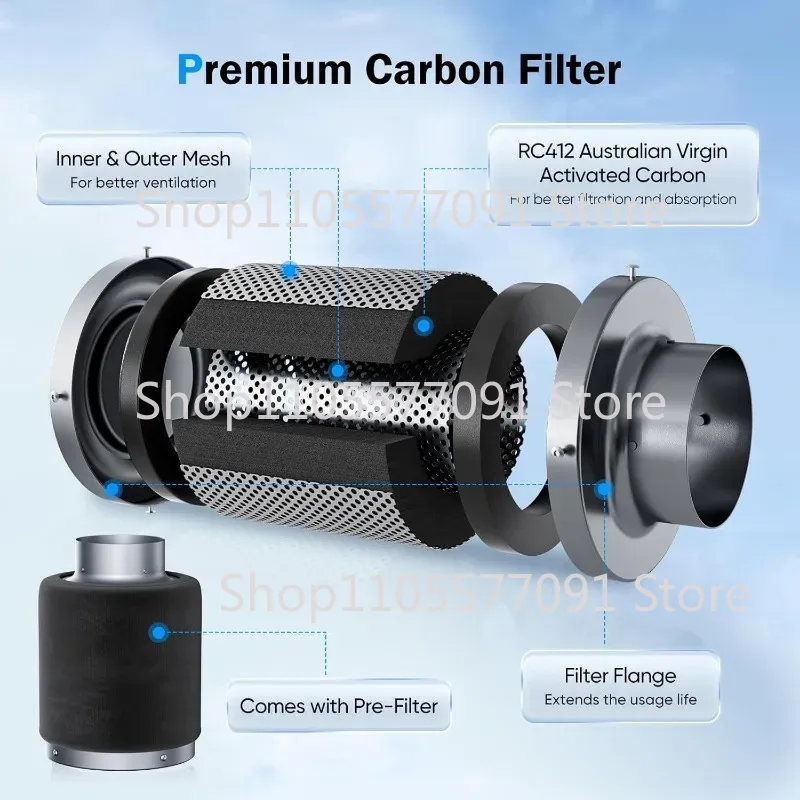 Carbon Filter Grow 6 Inch - 4/6인치 EC 인라인 덕트 팬 키트(활성탄