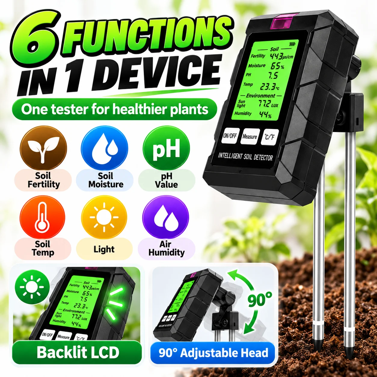 6가지 기능을 갖춘 디지털 토양 측정기: 토양 비옥도, - Ph Ec Meter Hydroponic 리뷰 및 가격