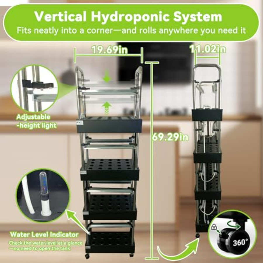 실내 수경재배 시스템: 스마트 풀스펙트럼 조명, 자동  - Hydroponic Tower Garden 리뷰 및 가격