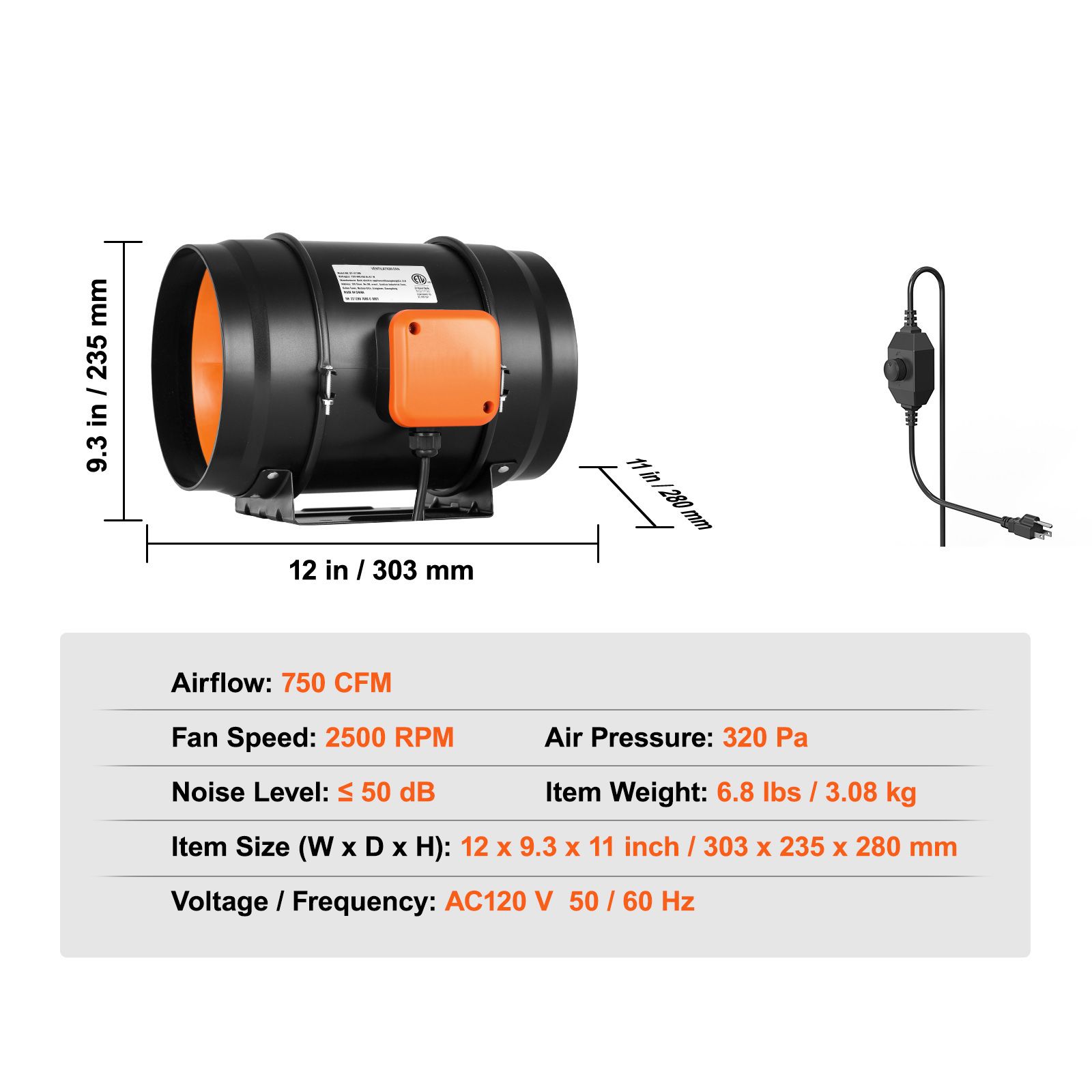 인라인 덕트 팬, 8인치 750 CFM 가변 속도 컨트 - Inline Duct Fan 8 Inch 리뷰 및 가격